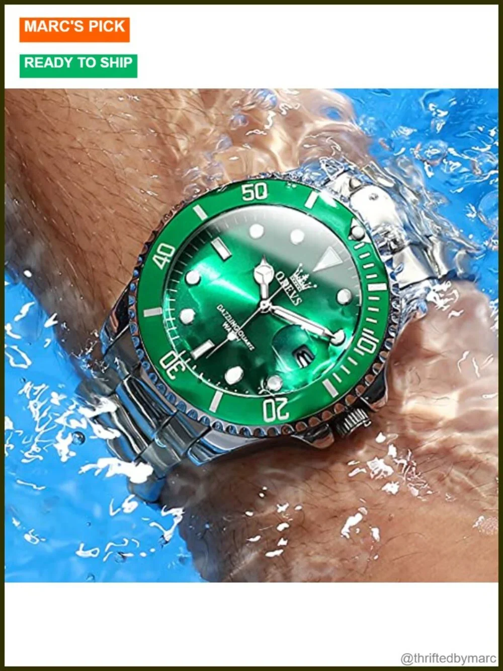Quartz Analog Watch with Stainless Steel Strap, Luminous Hands, Date Display